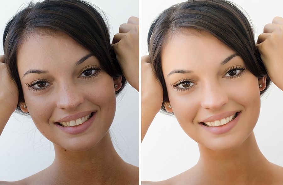 womens headshot with and without phottouching